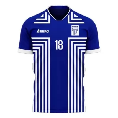 Női Görög labdarúgó-válogatott Dimitrios Giannoulis #18 Idegenbeli Kék 2021 Mez Póló Ing