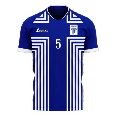 Női Görög labdarúgó-válogatott Andreas Bouchalakis #5 Idegenbeli Kék 2021 Mez Póló Ing