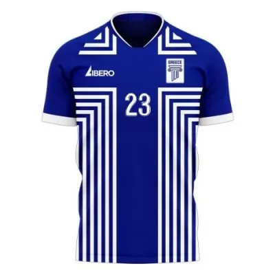 Férfi Görög labdarúgó-válogatott Manolis Siopis #23 Idegenbeli Kék 2021 Mez Póló Ing