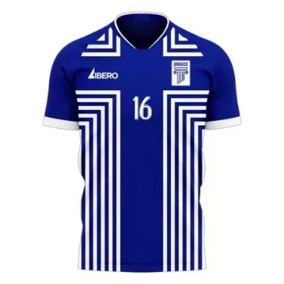 Női Görög labdarúgó-válogatott Vangelis Pavlidis #16 Idegenbeli Kék 2021 Mez Póló Ing