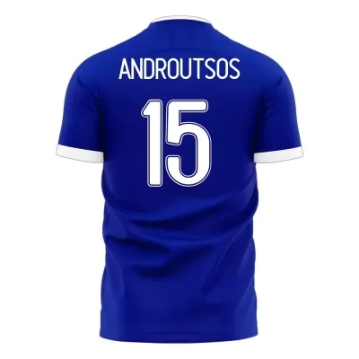 Női Görög labdarúgó-válogatott Athanasios Androutsos #15 Idegenbeli Kék 2021 Mez Póló Ing
