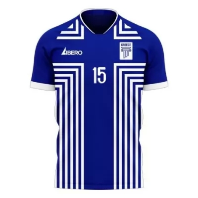Női Görög labdarúgó-válogatott Athanasios Androutsos #15 Idegenbeli Kék 2021 Mez Póló Ing
