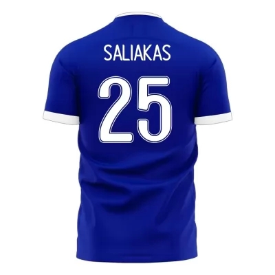 Férfi Görög labdarúgó-válogatott Manolis Saliakas #25 Idegenbeli Kék 2021 Mez Póló Ing