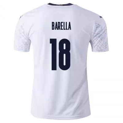 Női Olasz labdarúgó-válogatott Nicolo Barella #18 Idegenbeli Fehér 2021 Mez Póló Ing