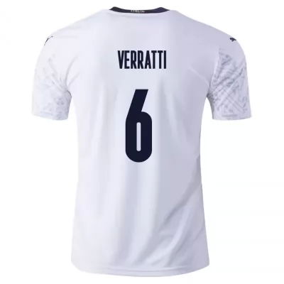 Női Olasz labdarúgó-válogatott Marco Verratti #6 Idegenbeli Fehér 2021 Mez Póló Ing