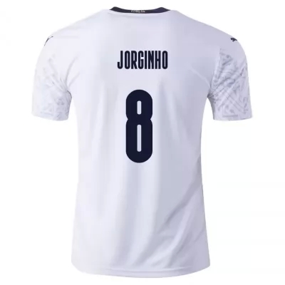 Férfi Olasz labdarúgó-válogatott Jorginho #8 Idegenbeli Fehér 2021 Mez Póló Ing