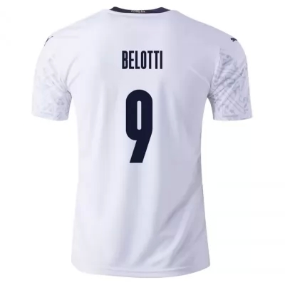 Női Olasz labdarúgó-válogatott Andrea Belotti #9 Idegenbeli Fehér 2021 Mez Póló Ing