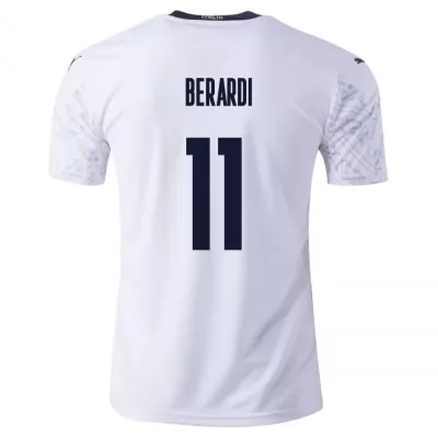 Női Olasz labdarúgó-válogatott Domenico Berardi #11 Idegenbeli Fehér 2021 Mez Póló Ing