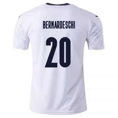 Férfi Olasz labdarúgó-válogatott Federico Bernardeschi #20 Idegenbeli Fehér 2021 Mez Póló Ing