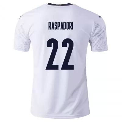 Női Olasz labdarúgó-válogatott Giacomo Raspadori #22 Idegenbeli Fehér 2021 Mez Póló Ing