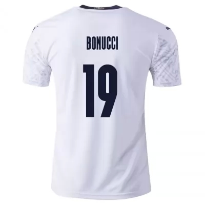 Női Olasz labdarúgó-válogatott Leonardo Bonucci #19 Idegenbeli Fehér 2021 Mez Póló Ing