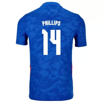 Férfi Angol labdarúgó-válogatott Kalvin Phillips #14 Idegenbeli Kék 2021 Mez Póló Ing