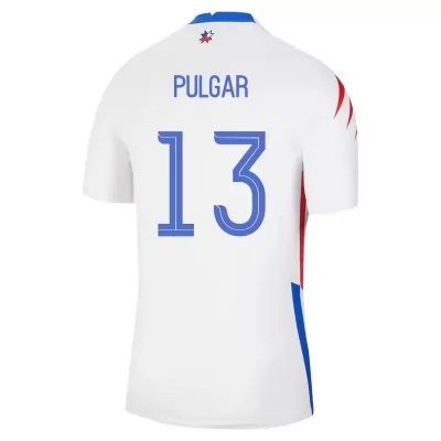 Férfi Chilei labdarúgó-válogatott Erick Pulgar #13 Idegenbeli Fehér 2021 Mez Póló Ing