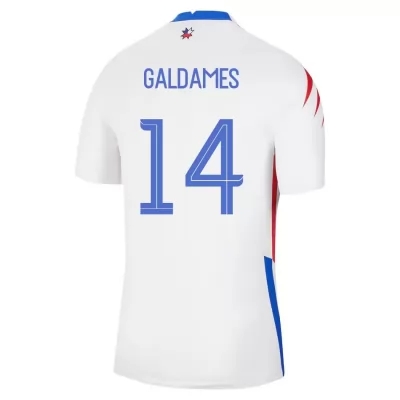 Férfi Chilei labdarúgó-válogatott Pablo Galdames #14 Idegenbeli Fehér 2021 Mez Póló Ing