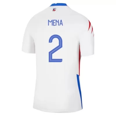 Női Chilei labdarúgó-válogatott Eugenio Mena #2 Idegenbeli Fehér 2021 Mez Póló Ing