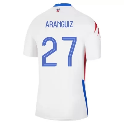 Férfi Chilei labdarúgó-válogatott Pablo Aranguiz #27 Idegenbeli Fehér 2021 Mez Póló Ing