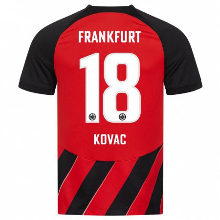 Kandiny Gyermek Niko Kovac #18 Piros Fekete Hazai Jersey 2023/24 Mez Póló Ing