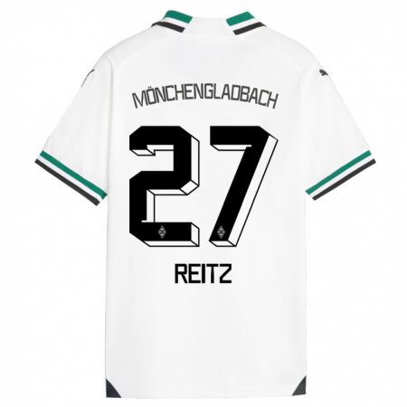 Kandiny Gyermek Rocco Reitz #27 Fehér Zöld Hazai Jersey 2023/24 Mez Póló Ing