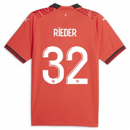Kandiny Gyermek Fabian Rieder #32 Piros Hazai Jersey 2023/24 Mez Póló Ing