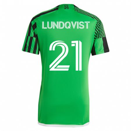 Kandiny Gyermek Adam Lundqvist #21 Zöld Fekete Hazai Jersey 2023/24 Mez Póló Ing