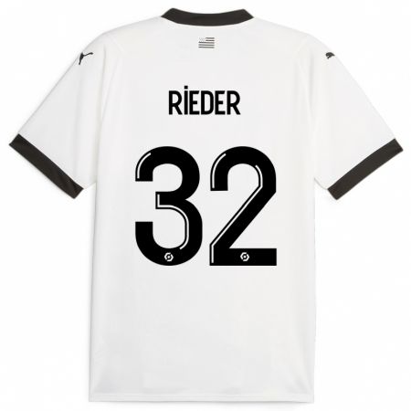 Kandiny Gyermek Fabian Rieder #32 Fehér Idegenbeli Jersey 2023/24 Mez Póló Ing
