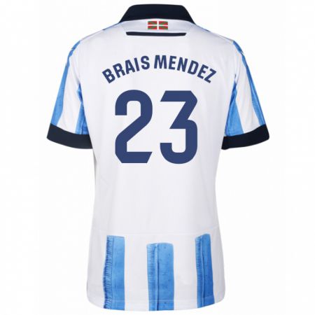 Kandiny Férfi Brais Méndez #23 Kék Fehér Hazai Jersey 2023/24 Mez Póló Ing