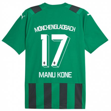Kandiny Férfi Manu Koné #17 Fekete Zöld Idegenbeli Jersey 2023/24 Mez Póló Ing
