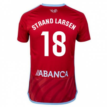 Kandiny Férfi Jørgen Strand Larsen #18 Piros Idegenbeli Jersey 2023/24 Mez Póló Ing