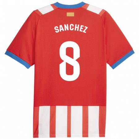 Kandiny Gyermek Miguel Ángel Sánchez #8 Piros Fehér Hazai Jersey 2023/24 Mez Póló Ing
