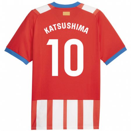 Kandiny Gyermek Shinnosuke Katsushima #10 Piros Fehér Hazai Jersey 2023/24 Mez Póló Ing