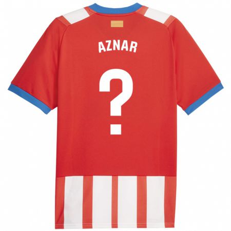 Kandiny Gyermek Marc Aznar #0 Piros Fehér Hazai Jersey 2023/24 Mez Póló Ing