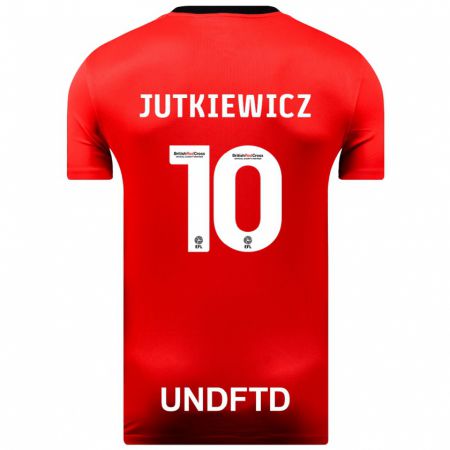 Kandiny Gyermek Lukas Jutkiewicz #10 Piros Idegenbeli Jersey 2023/24 Mez Póló Ing