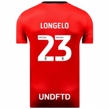 Kandiny Gyermek Emmanuel Longelo #23 Piros Idegenbeli Jersey 2023/24 Mez Póló Ing