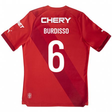 Kandiny Gyermek Guillermo Burdisso #6 Piros Idegenbeli Jersey 2023/24 Mez Póló Ing