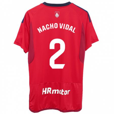 Kandiny Férfi Nacho Vidal #2 Piros Hazai Jersey 2023/24 Mez Póló Ing