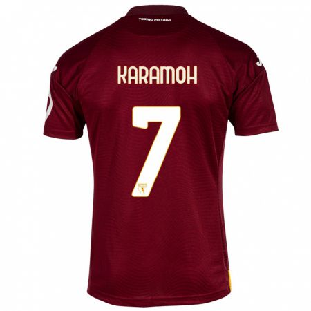 Kandiny Férfi Yann Karamoh #7 Sötét Vörös Hazai Jersey 2023/24 Mez Póló Ing