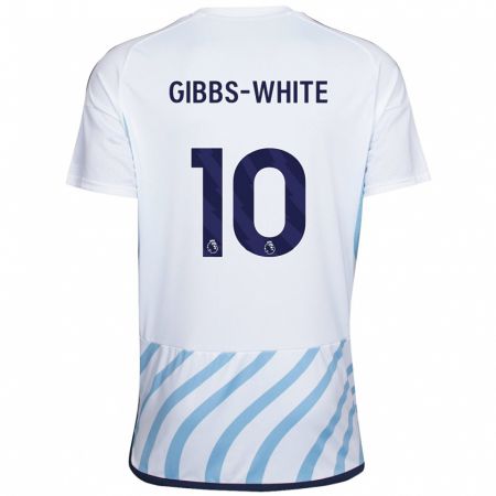 Kandiny Női Morgan Gibbs-White #10 Fehér Kék Idegenbeli Jersey 2023/24 Mez Póló Ing