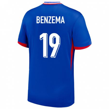 Kandiny Gyermek Franciaország Karim Benzema #19 Kék Hazai Jersey 24-26 Mez Póló Ing