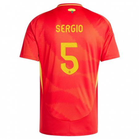 Kandiny Gyermek Spanyolország Sergio Busquets #5 Piros Hazai Jersey 24-26 Mez Póló Ing