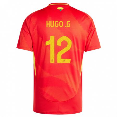 Kandiny Gyermek Spanyolország Hugo Guillamon #12 Piros Hazai Jersey 24-26 Mez Póló Ing