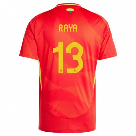 Kandiny Gyermek Spanyolország David Raya #13 Piros Hazai Jersey 24-26 Mez Póló Ing