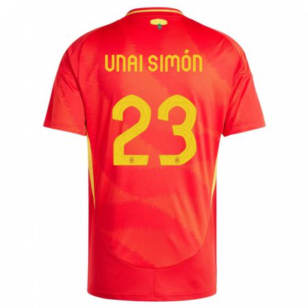 Kandiny Gyermek Spanyolország Unai Simon #23 Piros Hazai Jersey 24-26 Mez Póló Ing