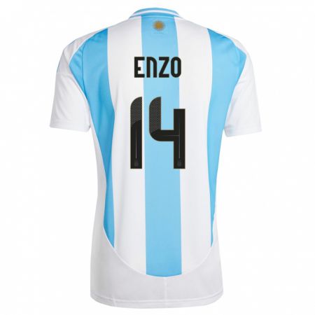 Kandiny Gyermek Argentína Enzo Fernandez #14 Fehér Kék Hazai Jersey 24-26 Mez Póló Ing