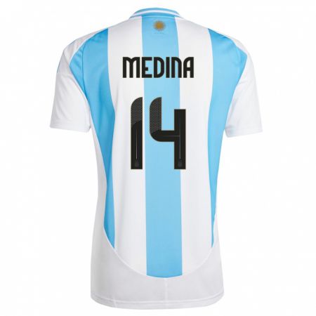 Kandiny Gyermek Argentína Facundo Medina #14 Fehér Kék Hazai Jersey 24-26 Mez Póló Ing