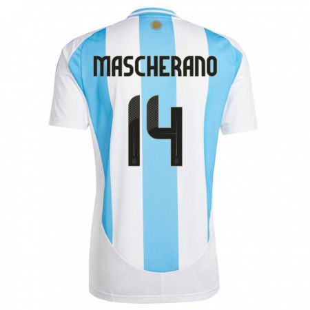 Kandiny Gyermek Argentína Javier Mascherano #14 Fehér Kék Hazai Jersey 24-26 Mez Póló Ing