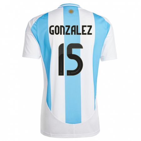 Kandiny Gyermek Argentína Nicolas Gonzalez #15 Fehér Kék Hazai Jersey 24-26 Mez Póló Ing