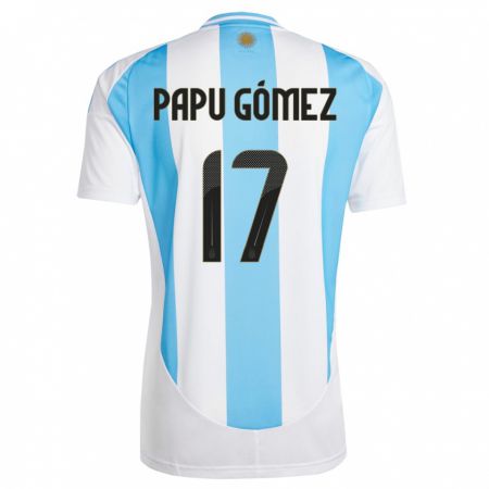 Kandiny Gyermek Argentína Papu Gomez #17 Fehér Kék Hazai Jersey 24-26 Mez Póló Ing