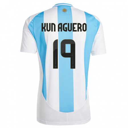 Kandiny Gyermek Argentína Sergio Aguero #19 Fehér Kék Hazai Jersey 24-26 Mez Póló Ing