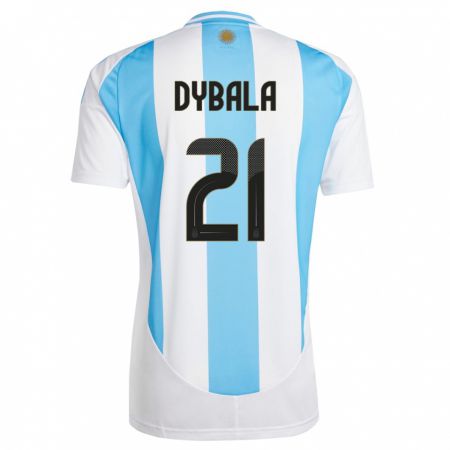 Kandiny Gyermek Argentína Paulo Dybala #21 Fehér Kék Hazai Jersey 24-26 Mez Póló Ing