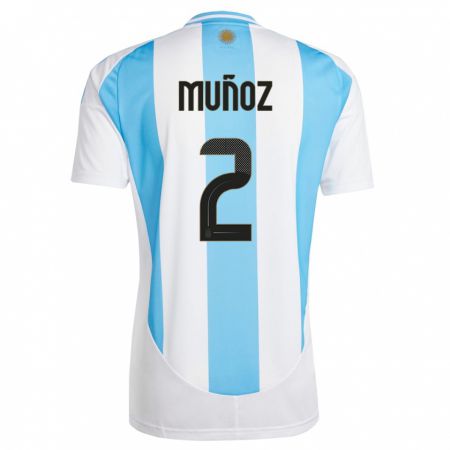 Kandiny Gyermek Argentína Luana Munoz #2 Fehér Kék Hazai Jersey 24-26 Mez Póló Ing